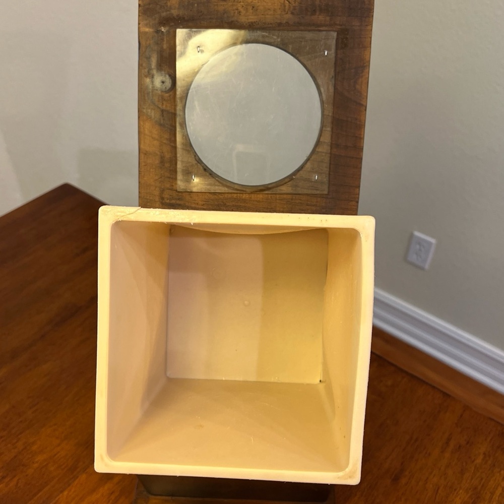 VTG Handmade Wood Canister Hinged Lid Plastic Insert Bin Slanted View Hole FOOD - Picture 6 of 10